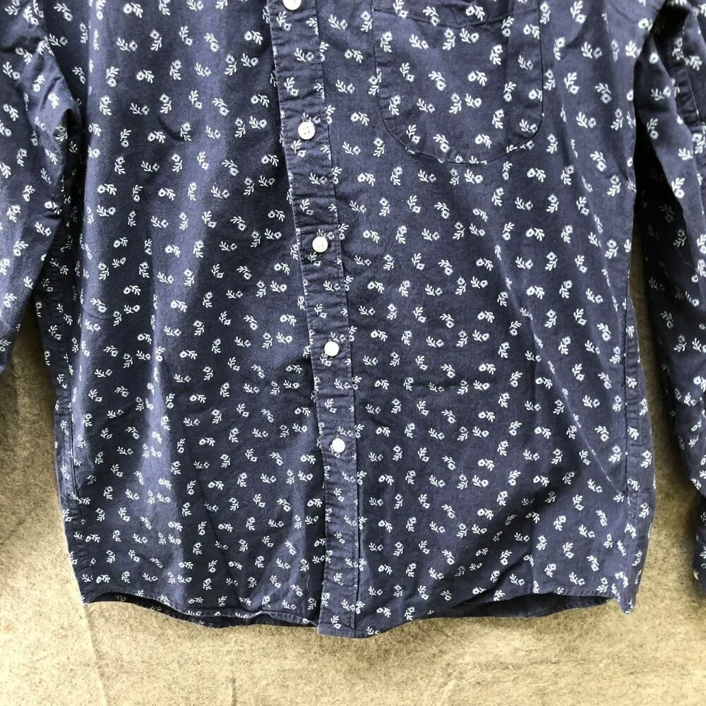 J.‎ Crew Long Sleeve Button Down Shirt Mens M Slim Navy Blue Floral Print Secret